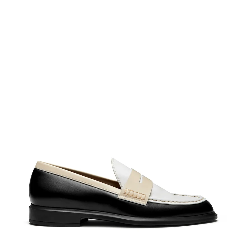 Vendôme Blandine black, white and cream calfskin leather loafers
