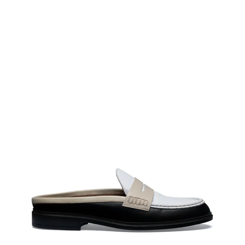 Vendôme Blandine Black And White Calfskin Leather Mules With White Details