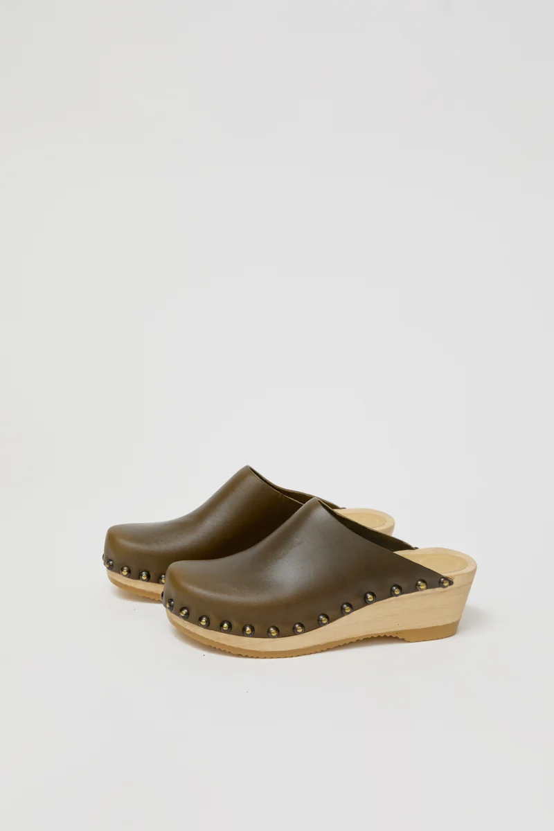 No.6 Sophie Studded Clog on Mid Wedge in Army
