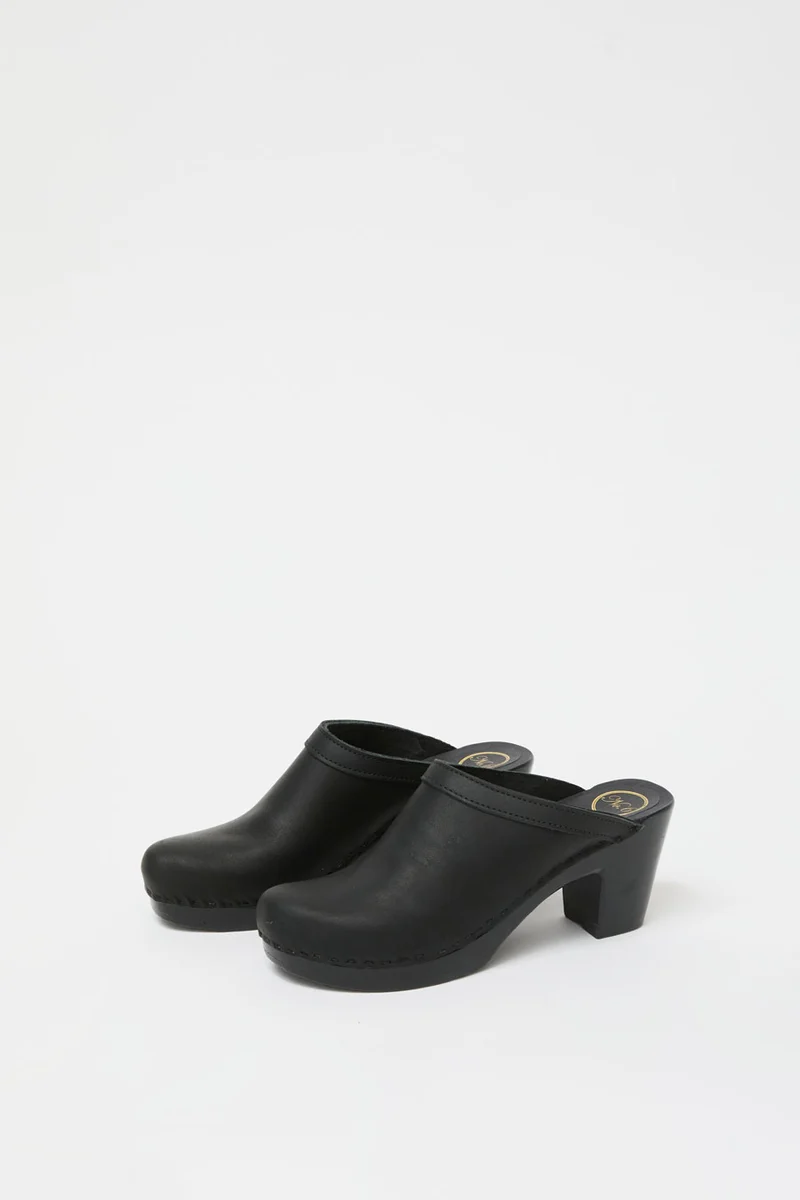 No.6 Old School Clog on High Heel in Black on Black Base