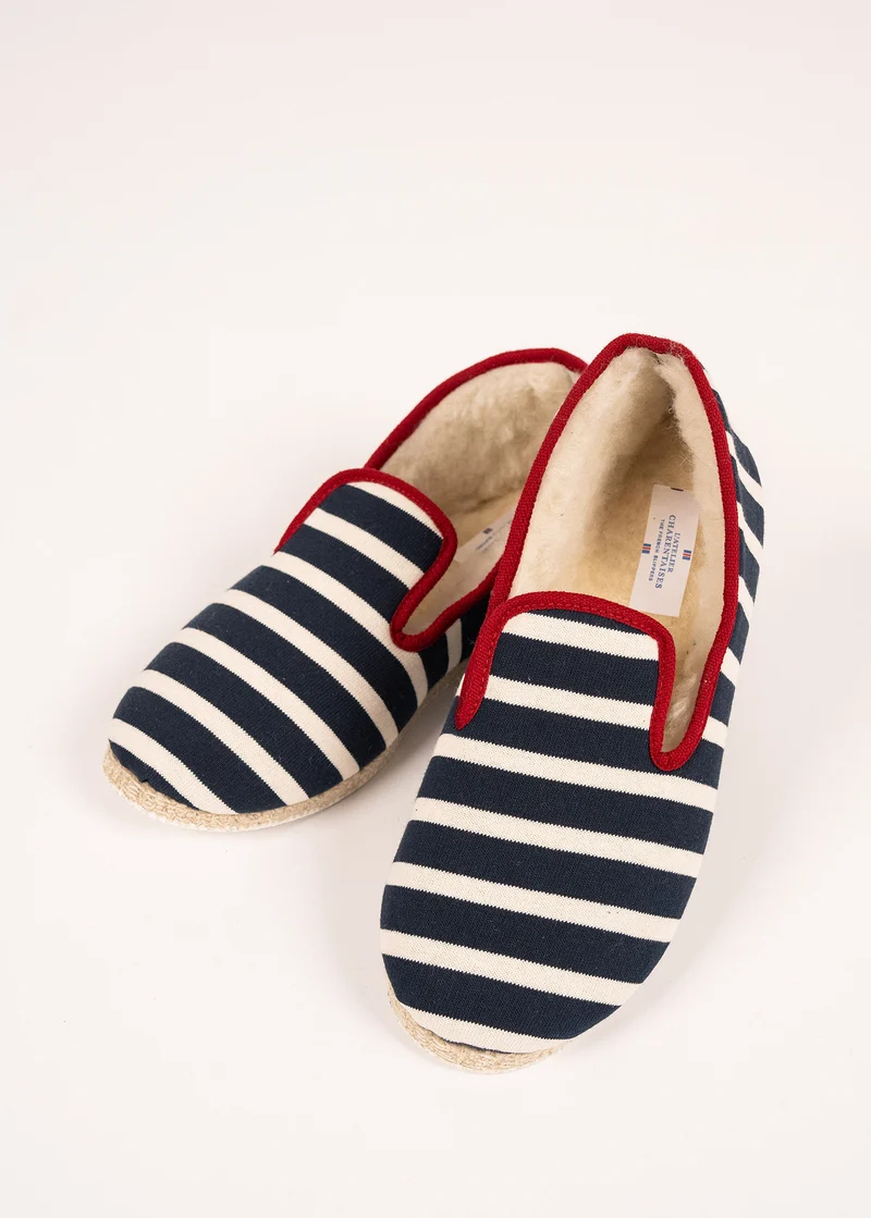 Pantuflas de rayas - forradas de pura lana virgen (MARINE/ECRU/ROUGE)