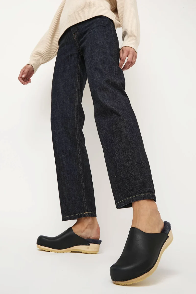 No.6 Contour Clog with Shearling on Flat Base in Indigo