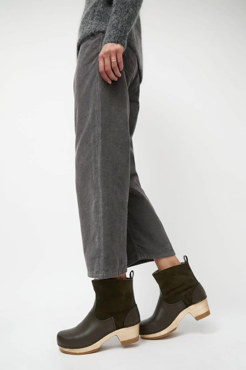 No.6 5" Pull on Shearling Clog Boot on Mid Heel in Olive