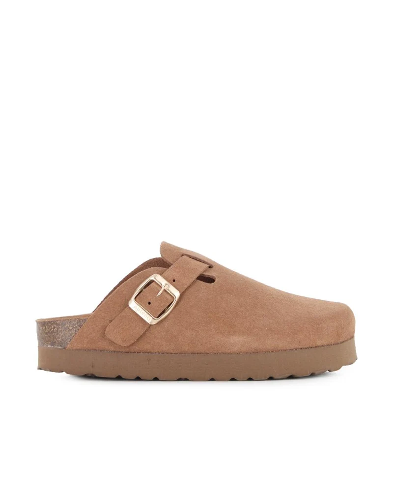 Zuecos Autenti de Mujer en Piel de Serraje Camel - Modelo 15387