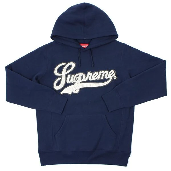 SUPREME - STUDDED LEATHER SCRIPT HOODIE (NAVY)
