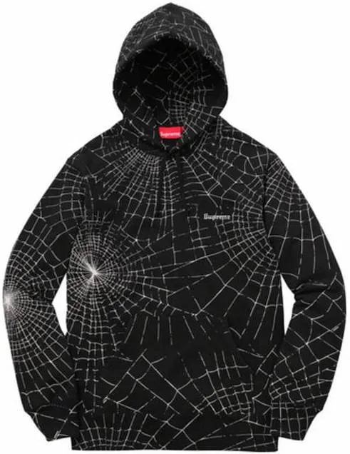 SUPREME - SPIDER WEB HOODED SWEATSHIRT (BLACK)