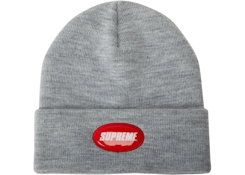 SUPREME - RUBBER PATCH BEANIE (HEATHER GREY)