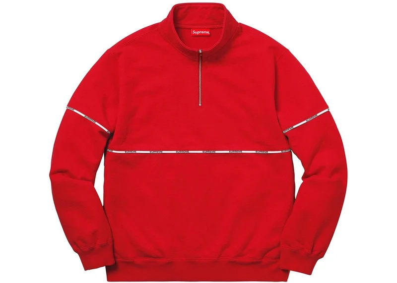 SUPREME - LOGO PIPING HALF ZIP SWEATSHIRT (RED)