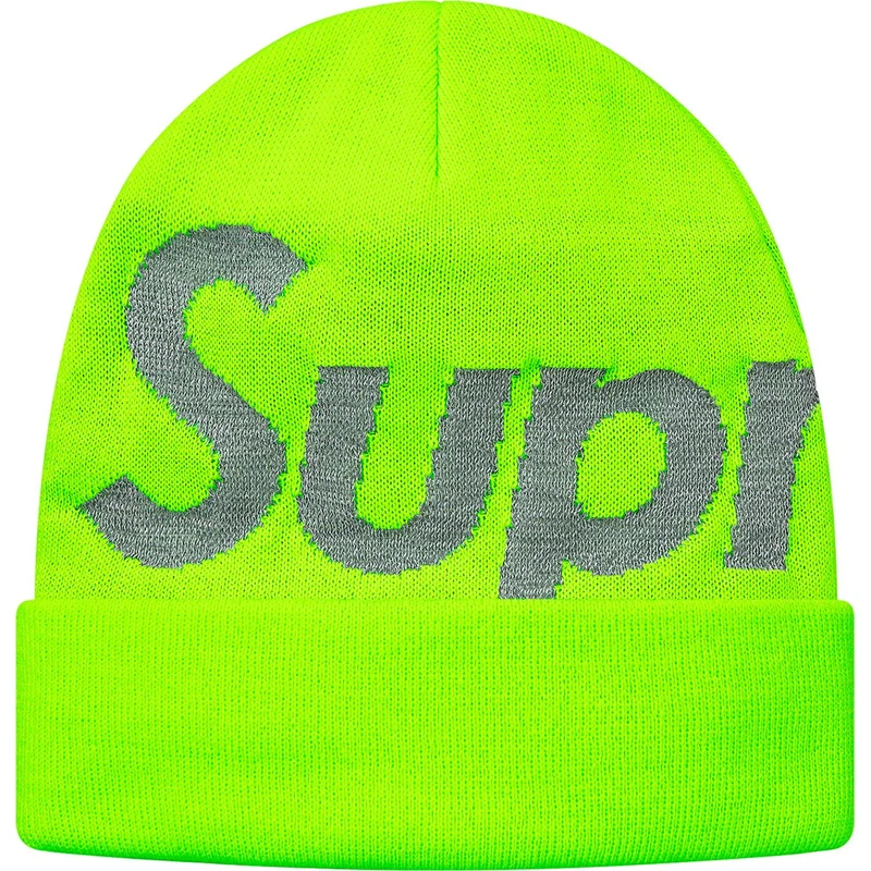 SUPREME - REFLECTIVE BIG LOGO BEANIE (BRIGHT GREEN)