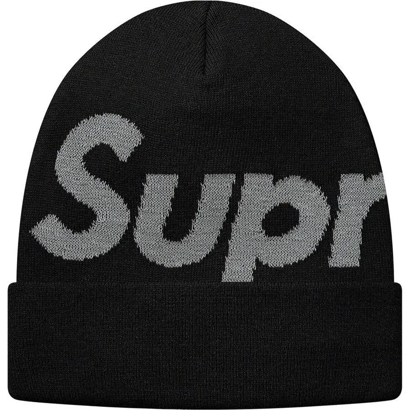 SUPREME - REFLECTIVE BIG LOGO BEANIE (BLACK)