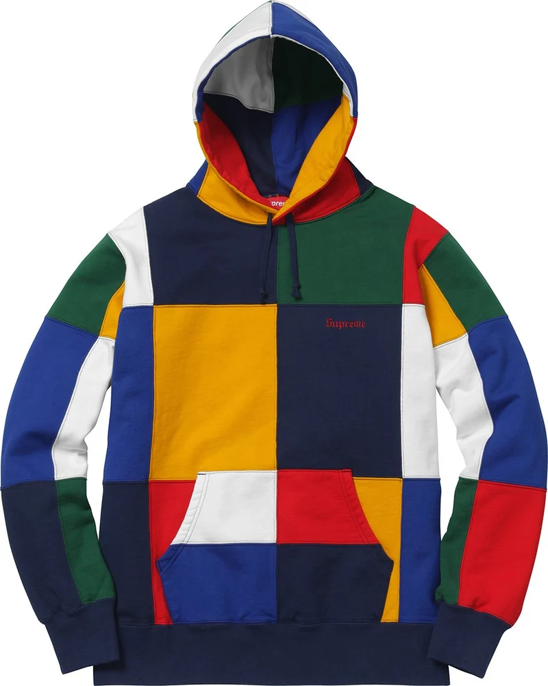SUPREME - PATCHWORK HOODED SWEATSHIRT (NAVY)(USED)