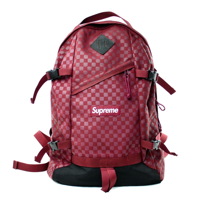 SUPREME - DAMIER CHECKERED BACKPACK FW '11 (BURGUNDY) [USED]