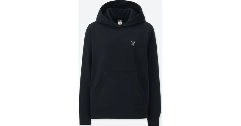 KAWS/PEANUTS/UNIQLO - WMNS LONG SLEEVE HOODED SWEATSHIRT (BLACK)