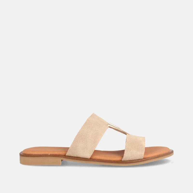 Sandalias Planas de Serraje Color Albaricoque con Diseño en T | Modelo Napo de Marila Shoes