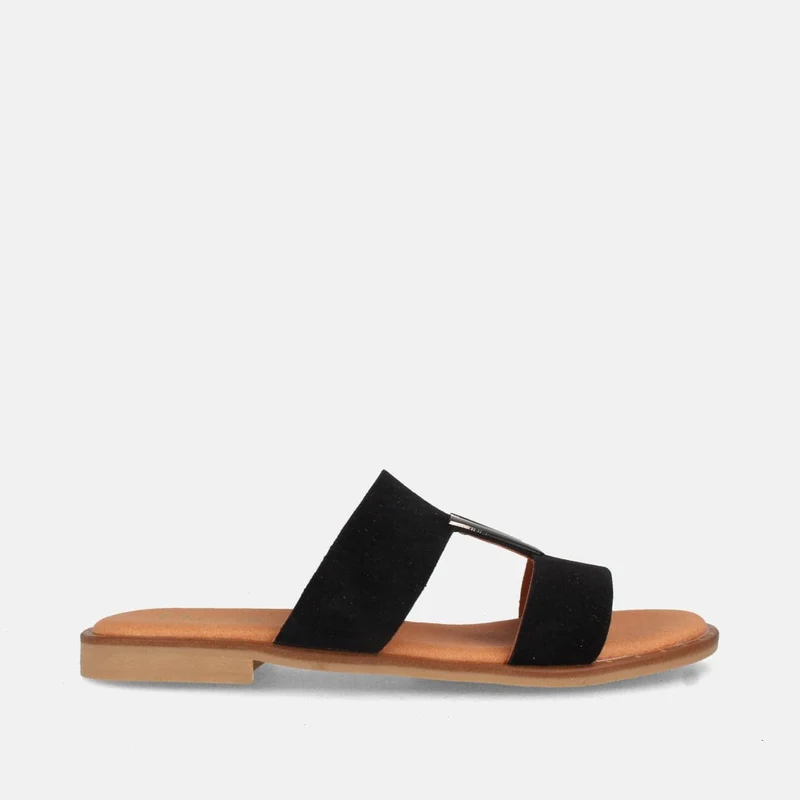 Sandalias Planas en Serraje Negro con Tira en T y Diseño Minimalista | Modelo Napo de Marila Shoes