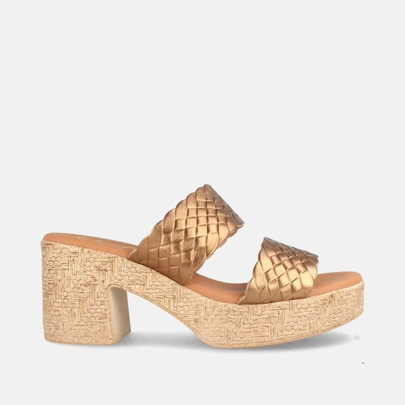 Sandalias de Tacón Confort en Color Bronce con Tiras Trenzadas y Plataforma Texturizada | Modelo James de Marila Shoes