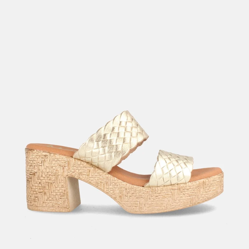Sandalias de Tacón Confort en Color Champán con Tiras Trenzadas y Plataforma Texturizada | Modelo James de Marila Shoes