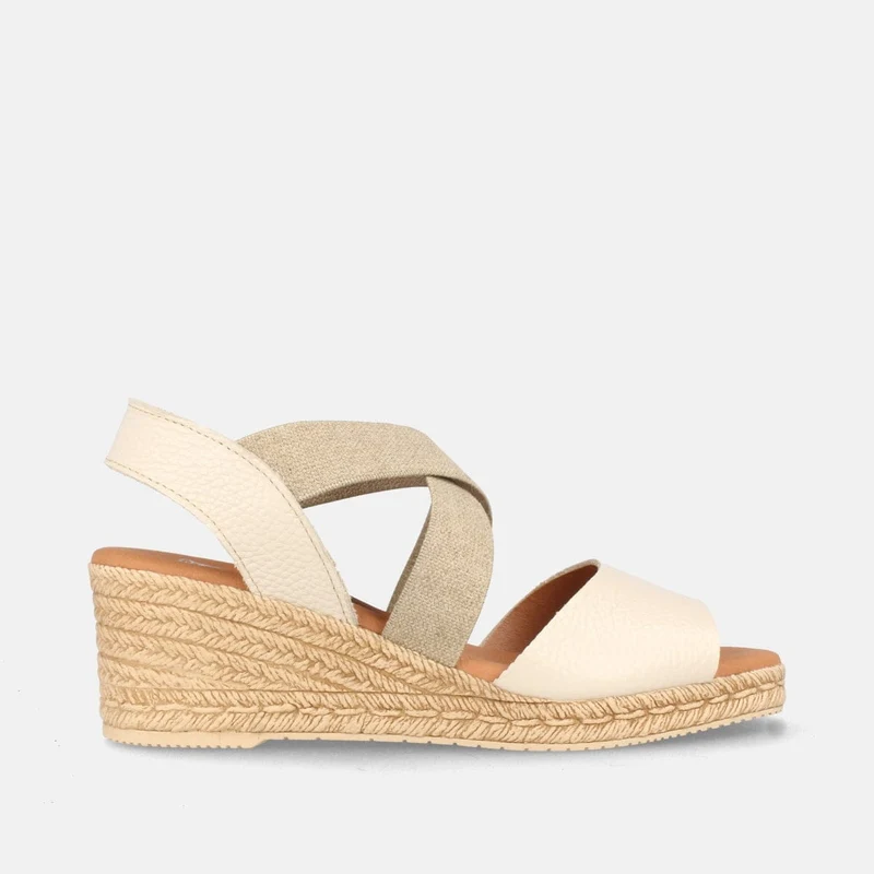 Sandalias de Cuña en Color Blanco con Elástico y Plataforma de Yute | Modelo Festa de Marila Shoes