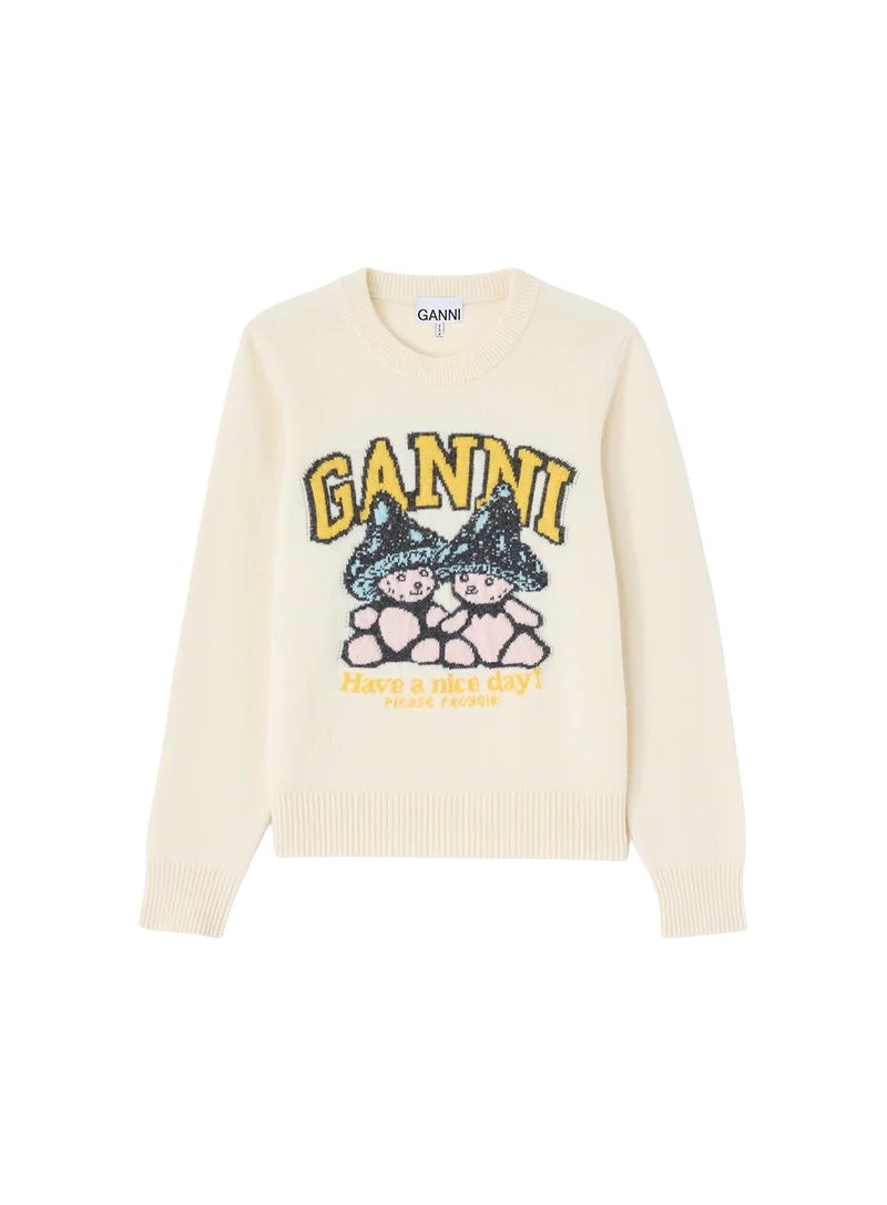 Jersey Graphic Wool Sweater Teddy Mushroom