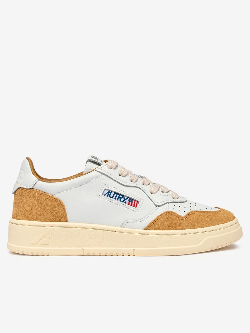 M Medalist Low in pelle bianca e suede senape