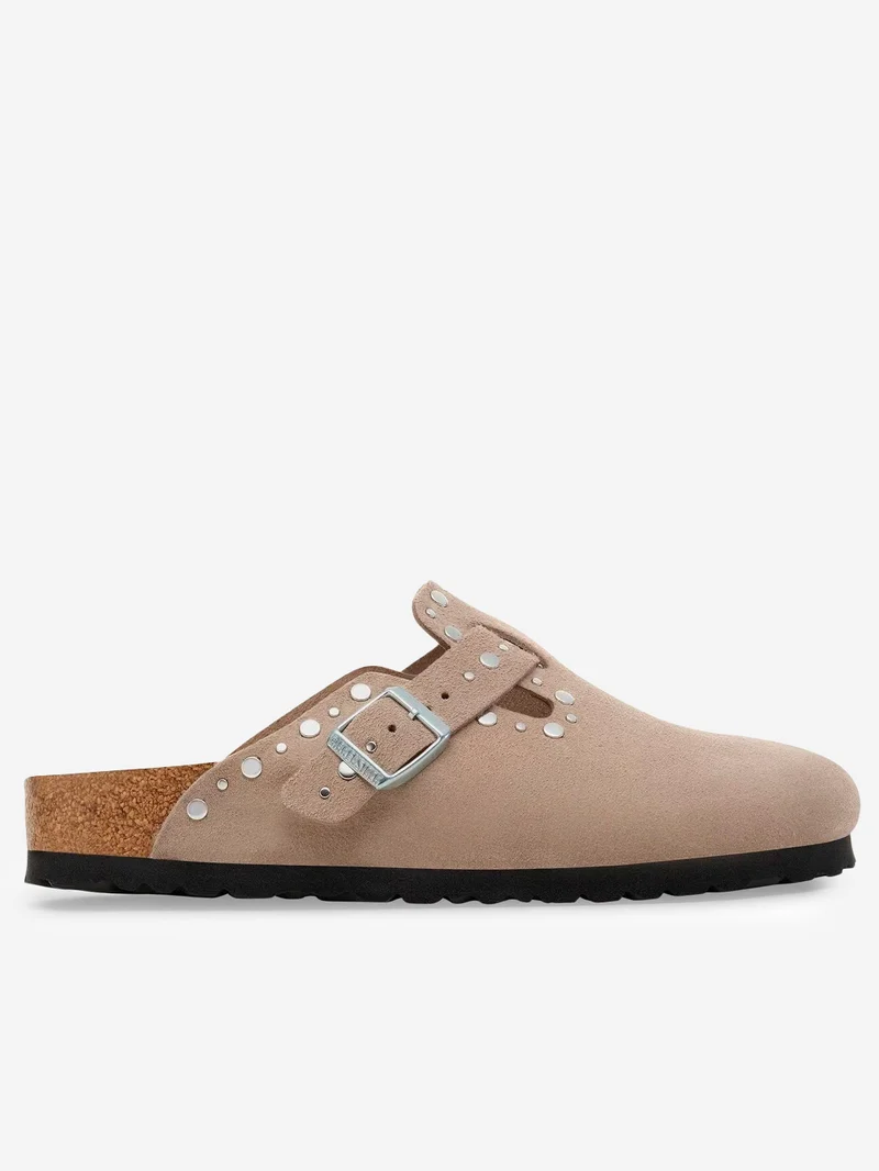 Boston in suede taupe con rivetti