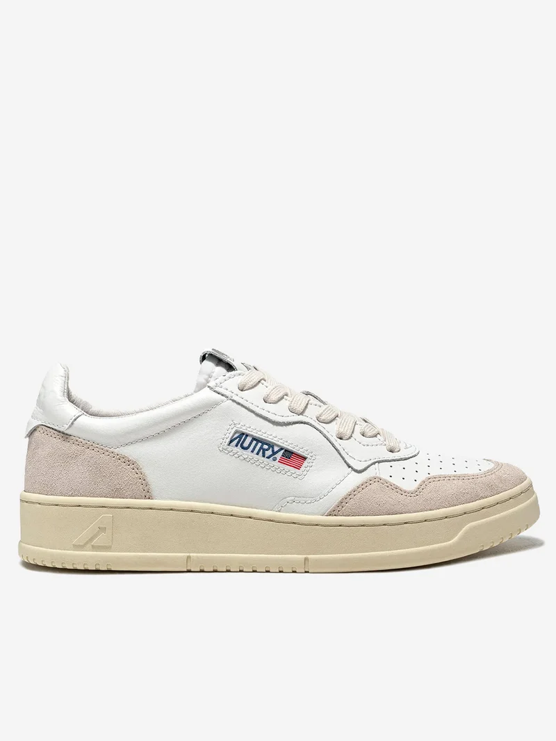 M Medalist Low in pelle bianca e suede beige