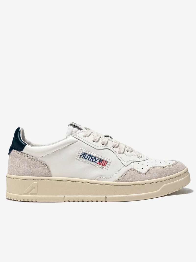 M Medalist Low bianche, blu e suede beige