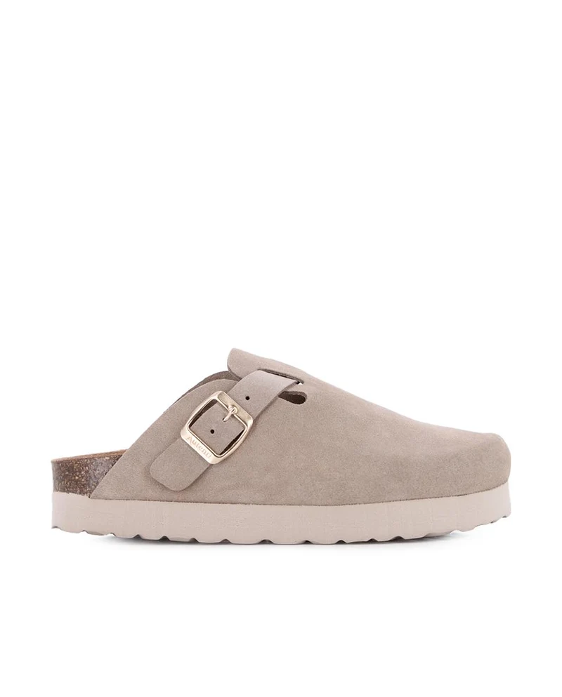 Zuecos Autenti de Mujer en Piel de Serraje Beige - Modelo 15387