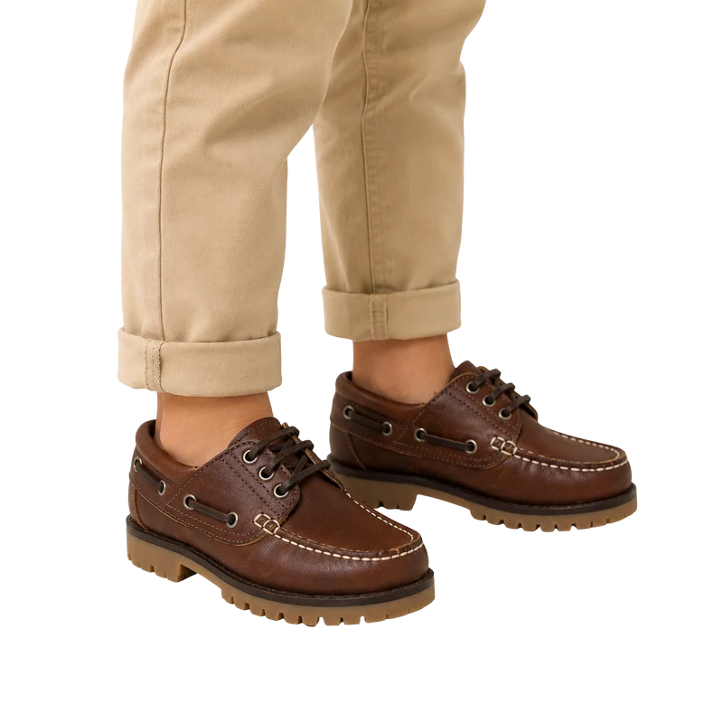 NIÑO NAUTICOS DE PIEL CLÁSICOS CORDONES CAMEL - BENAVENTE