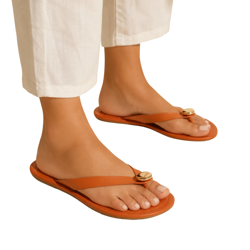 MUJER SANDALIA PLANA PERLA NARANJA