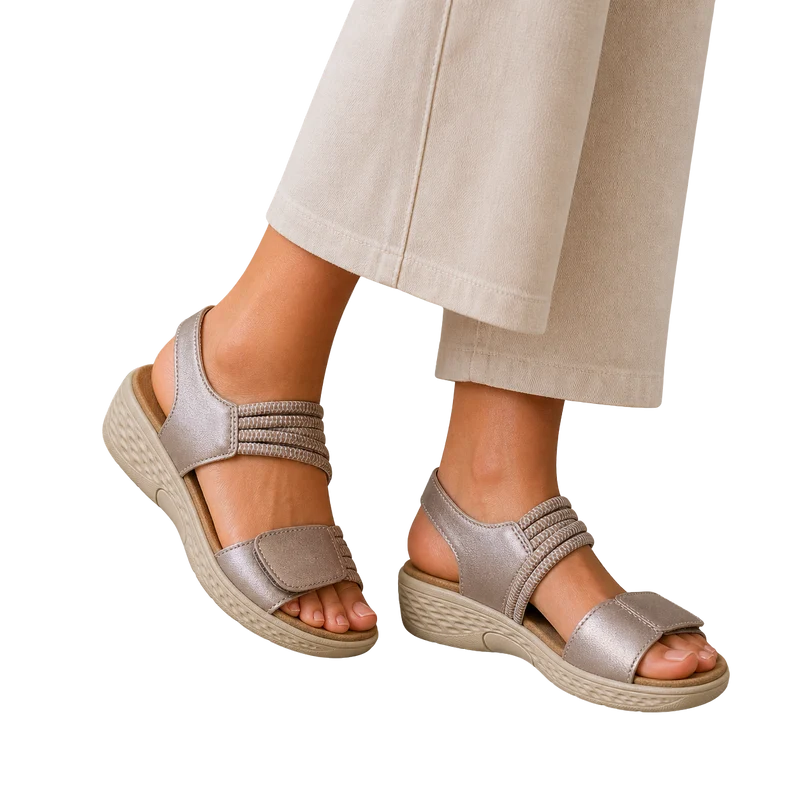 MUJER SANDALIA COMODO CUÑA BEIGE