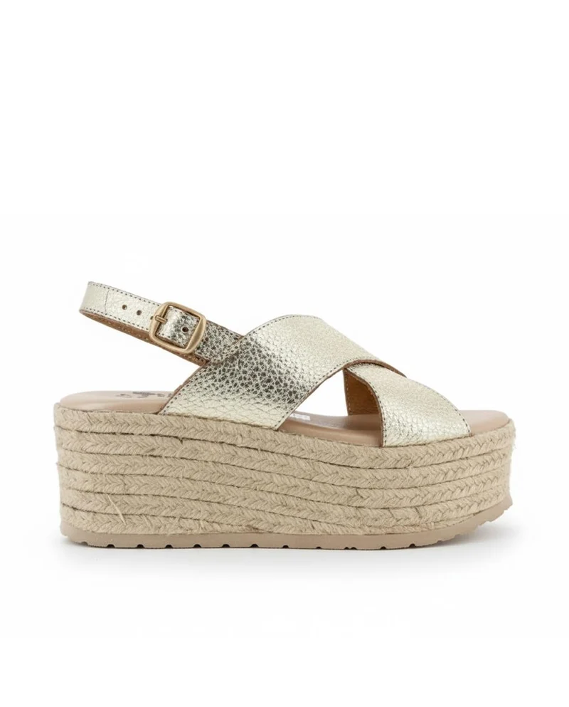 Sandalia Blogger de Plataforma en Yute con Tiras Cruzadas Dorado