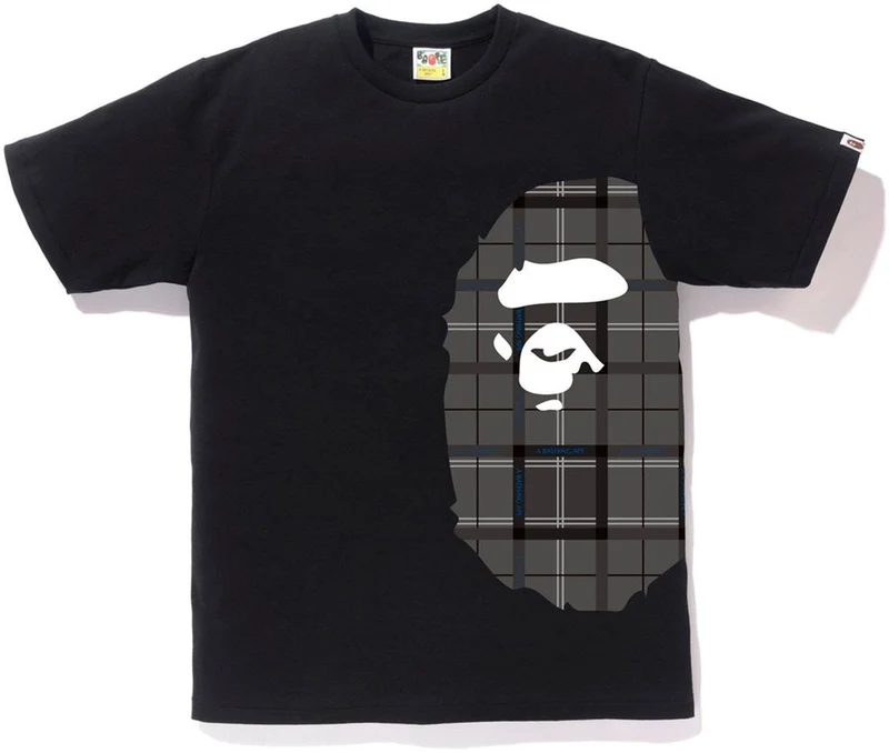 BAPE - LOGO CHECK SIDE BIG APE HEAD TEE (BLACK/BLACK)