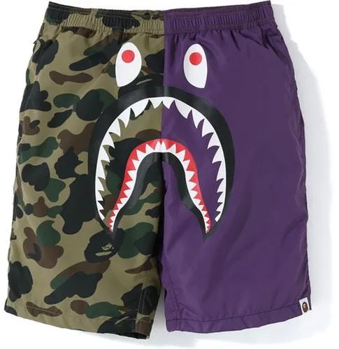 BAPE - HALF 1ST CAMO SHARK BEACH SHORT (PURPLE/GREEN)