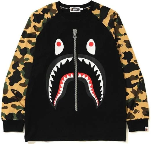 BAPE - 1ST CAMO SHARK L/S TEE (BLACK/YELLOW)