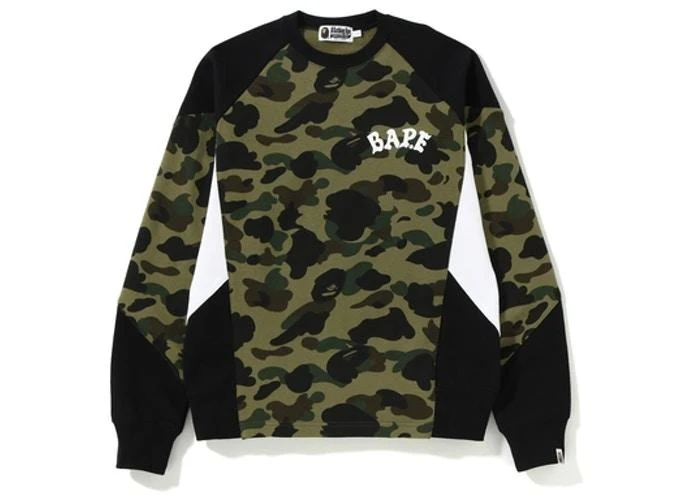 BAPE - 1ST CAMO GREEN COLOR BLOCK CREWNECK