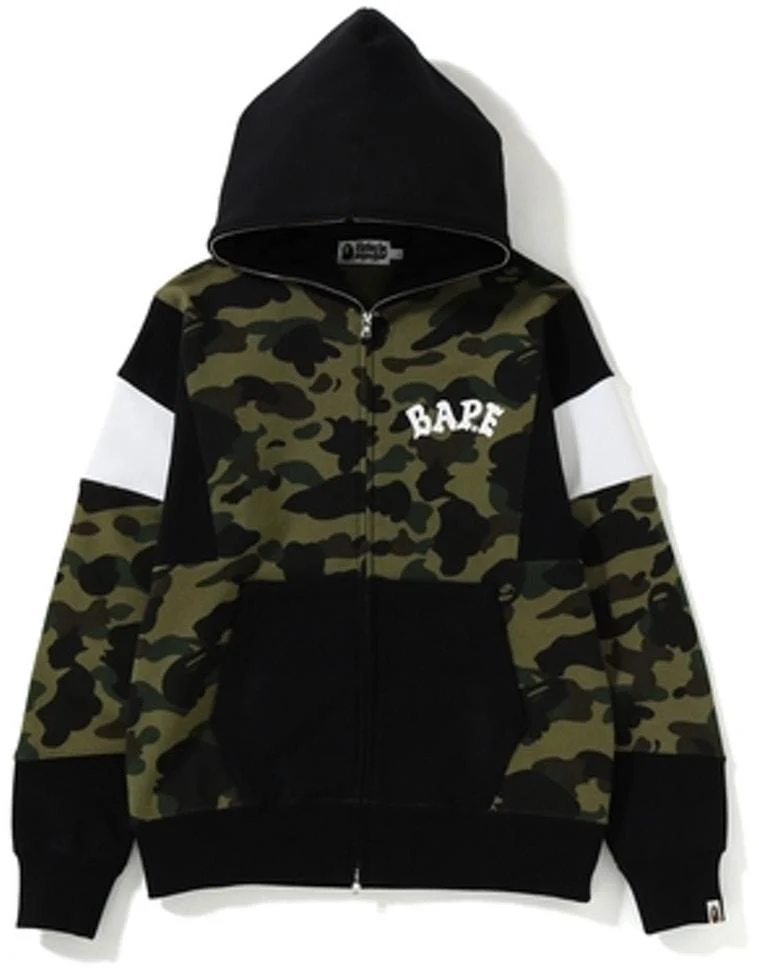 BAPE - 1ST CAMO COLOR BLOCK FULL ZIP HOODIE (BLACK/GREEN)
