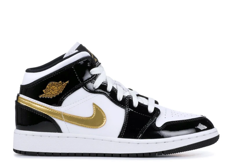 AIR JORDAN RETRO 1 MID SE (GS) - BLACK/GOLD (PATENT)