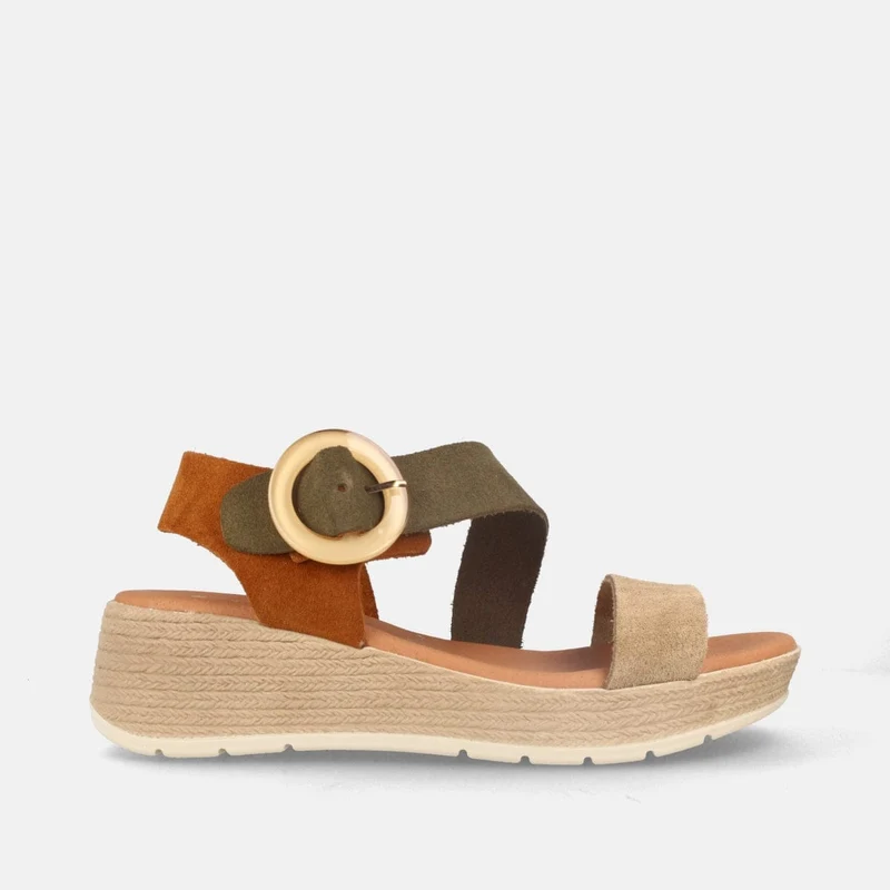 Sandalias de Cuña Multicolor en Tonos Tierra de Serraje con Hebilla | Modelo Irosea de Marila Shoes