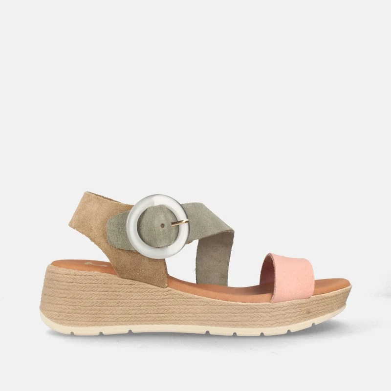 Sandalias de Cuña Multicolor en Tonos Naturales de Serraje con Hebilla | Modelo Irosea de Marila Shoes
