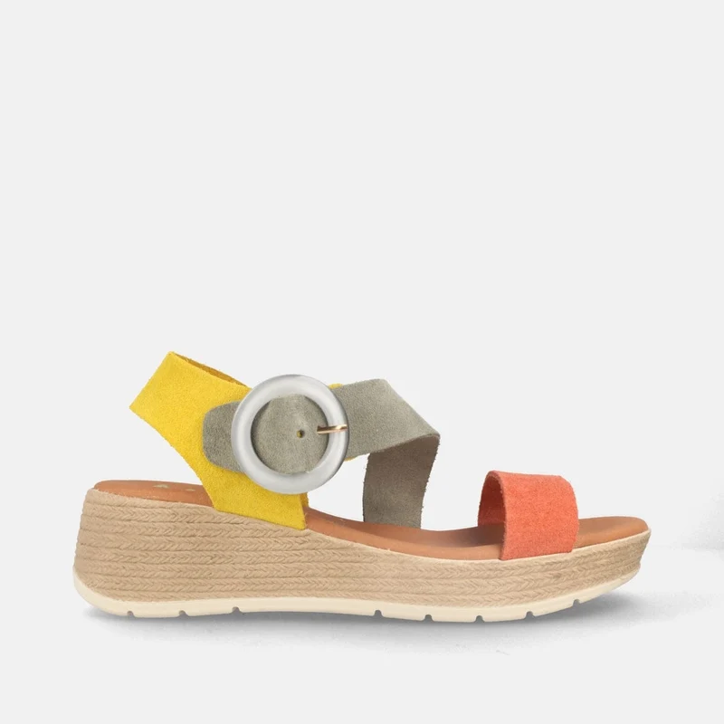 Sandalias de Cuña Multicolor de Serraje con Hebilla | Modelo Irosea de Marila Shoes