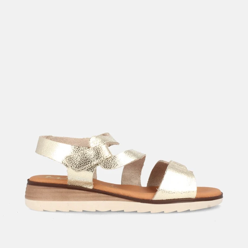 Sandalias Planas Platino con Tiras y Cierre de Velcro | Modelo Elike de Marila Shoes