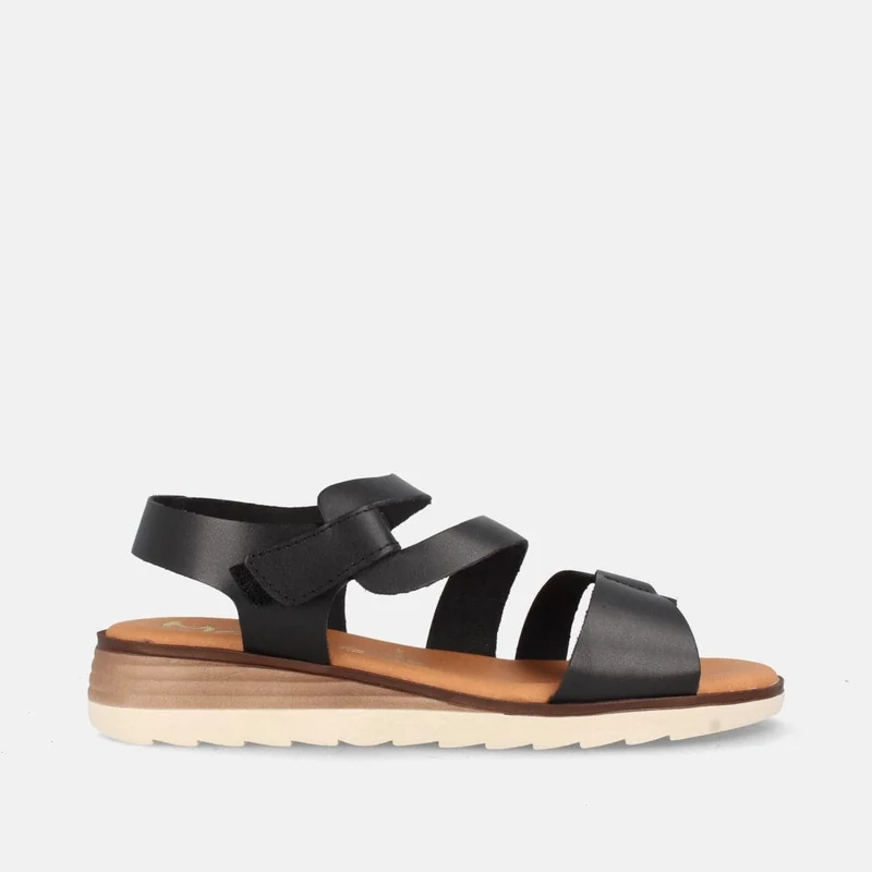 Sandalias Planas Negras con Tiras y Cierre de Velcro | Modelo Elike de Marila Shoes