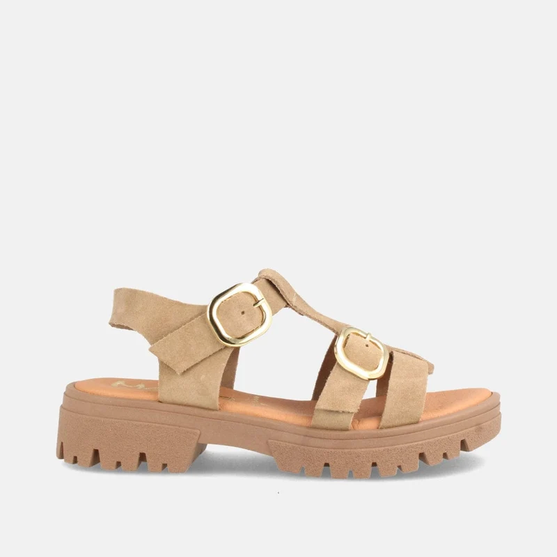 Sandalia Track Mushroom de Piel con Hebillas Doradas | Modelo Delta de Marila Shoes