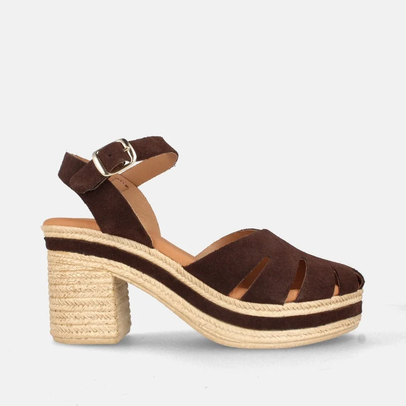 Sandalias de Tacón Marrón en Serraje con Hebilla y Plataforma | Modelo Nara de Marila Shoes