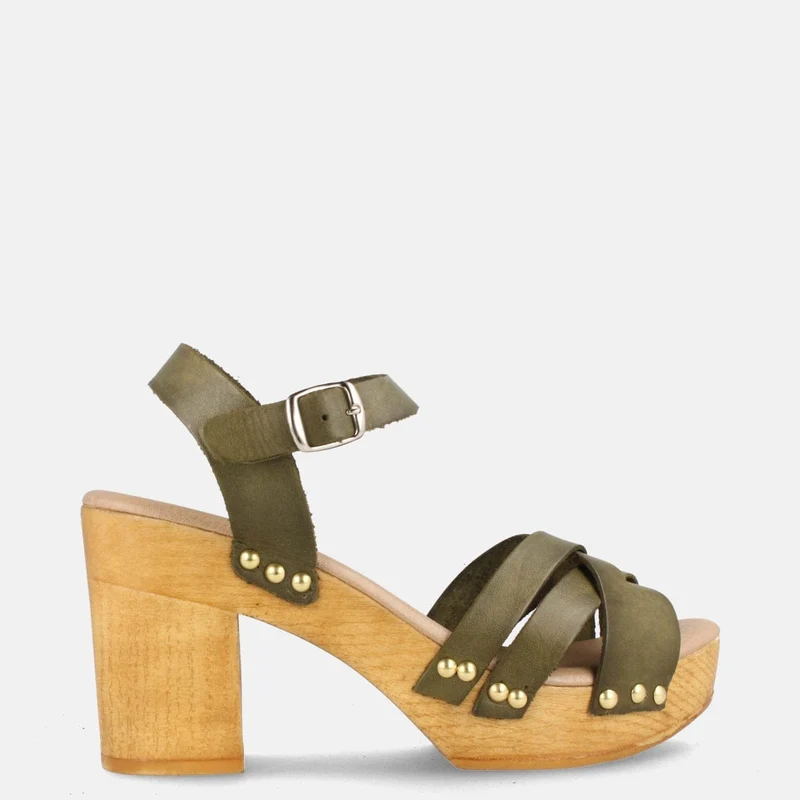 SANDALIAS PARA MUJER CON PLATAFORMA Y TACÓN ALTO EN PIEL DALILA MILITAR