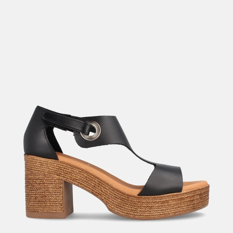 SANDALIAS PARA MUJER CON TACÓN Y PLATAFORMA EN PIEL BERLÍN NEGRO