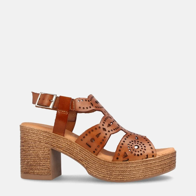 SANDALIAS PARA MUJER CON TACÓN Y PLATAFORMA EN PIEL BEGA AVELLANA