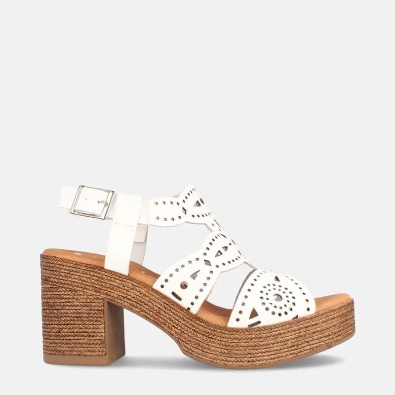 SANDALIAS PARA MUJER CON TACÓN Y PLATAFORMA EN PIEL BEGA BLANCO