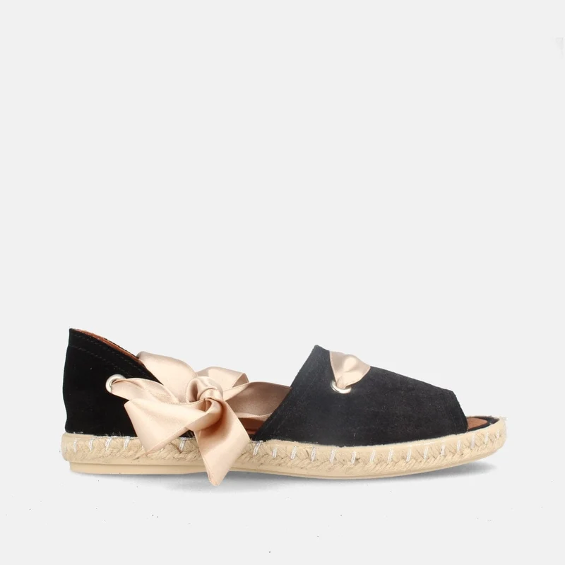 Alpargatas para mujer en serraje con lazada y piso yute Loana negro